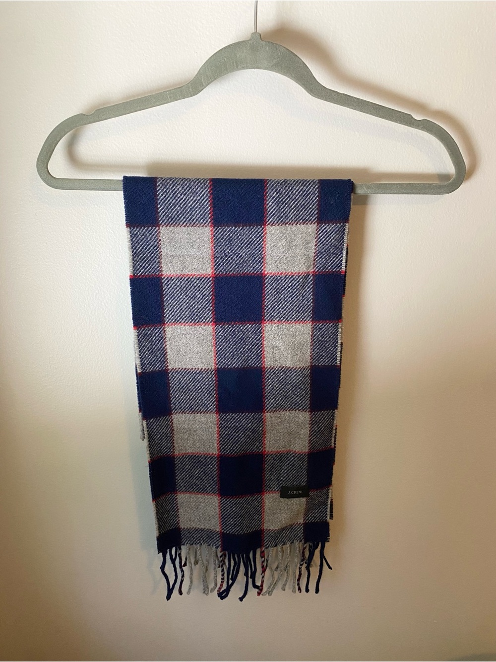 J Crew Classic Navy & Gray Check Wool Scarf